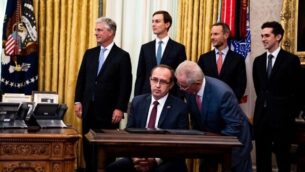 WASHINGTON, DC - SEPTEMBER 04: Prime Minister of Kosovo Avdullah Hoti sits at a desk as he attends a signing ceremony and meeting with U.S. President Donald Trump and the President of Serbia Aleksandar Vucic the in the Oval Office of the White House on September 4, 2020 in Washington, DC. The Trump administration is hosting the leaders to discuss furthering their economic relations.   Anna Moneymaker-Pool/Getty Images/AFP