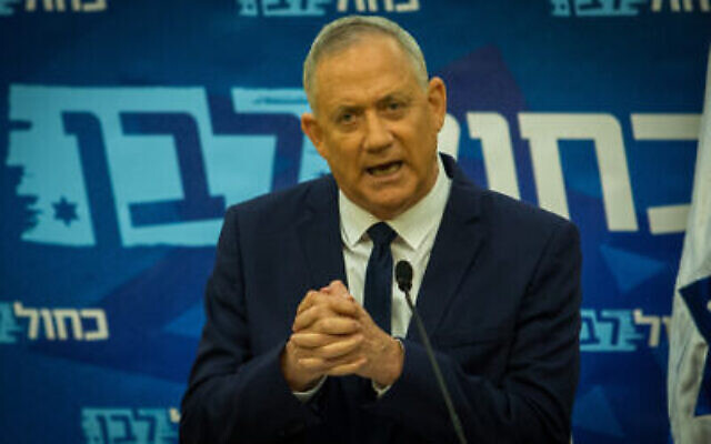 Alternate Prime Minister and Minister of Defense Benny Gantz delivers a statement to the media at the Knesset, the Israeli parliament in Jerusalem on August 24, 2020. Photo by Oren Ben Hakoon/POOL *** POOL PICTURE, EDITORIAL USE ONLY/NO SALES, PLEASE CREDIT THE PHOTOGRAPHER AS WRITTEN*** *** Local Caption