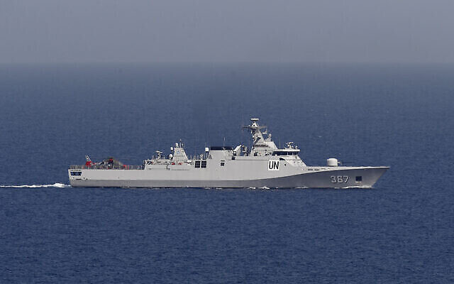 A UNIFIL Navy ship patrols in the Mediterranean Sea next to a base of the U.N. peacekeeping force, off the southern town of Naqoura, Lebanon, Tuesday, May 4, 2021. Lebanon and Israel resumed Tuesday indirect talks over their disputed maritime border with U.S. mediation after nearly a six-month pause that saw a new American administration take over. (AP Photo/Hussein Malla) A UNIFIL Navy ship patrols in the Mediterranean Sea next to a base of the U.N. peacekeeping force, off the southern town of Naqoura, Lebanon, Tuesday, May 4, 2021. Lebanon and Israel resumed Tuesday indirect talks over their disputed maritime border with U.S. mediation after nearly a six-month pause that saw a new American administration take over. (AP Photo/Hussein Malla)