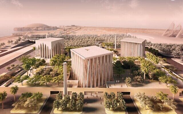 تصویر: نمای هنری مجتمع خانهٔ خانوادهٔ ابراهیمی در ابوظبی. (Abu Dhabi Government Media Office)