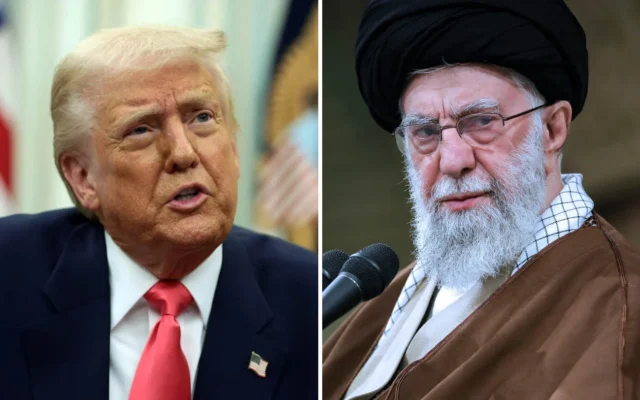 شرح عکس: دونالد ترامپ رئیس جمهوری ایالات متحده (چپ)، حین گفتگو و امضای احکام اجرایی در اتاق کار بیضی کاخ سفید، ۶ مارس ۲۰۲۵ در واشنگتن دی.سی. (Alex Wong/Getty Images/AFP) علی خامنه ای ولی فقیه ایران در ملاقات با گروهی مقام دفاعی در تهران، ۱۲ فوریه ۲۰۲۵. (Office of the Iranian Supreme Leader via AP) شرح عکس: دونالد ترامپ رئیس جمهوری ایالات متحده (چپ)، حین گفتگو و امضای احکام اجرایی در اتاق کار بیضی کاخ سفید، ۶ مارس ۲۰۲۵ در واشنگتن دی.سی. (Alex Wong/Getty Images/AFP) علی خامنه ای ولی فقیه ایران در ملاقات با گروهی مقام دفاعی در تهران، ۱۲ فوریه ۲۰۲۵. (Office of the Iranian Supreme Leader via AP)