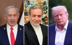شرح عکس: از چپ به راست: نخست-وزیر اسرائیل بنیامین نتانیاهو، اورشلیم، ۴ مه ۲۰۲۵. (GPO)؛  وزیر خارجهٔ ایران عباس عراقچی در سفر به اسلام-آباد، ۵ مه ۲۰۲۵ (Ministry of Foreign Affairs of Pakistan/AFP)؛ دونالد ترامپ، رئیس-جمهور ایالات متحده در چمن جنوبی کاخ سفید واشنگتن، دی. سی.، ۴ مه ۲۰۲۵. (Alex Wroblewski/AFP)
