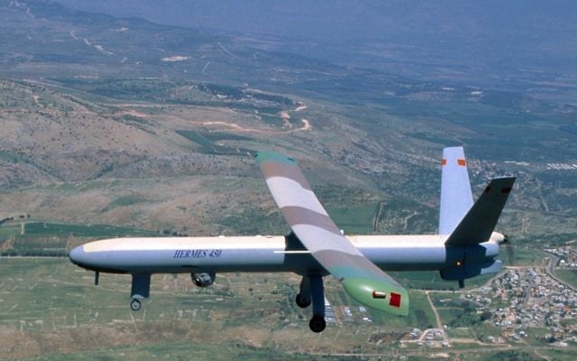 Un drone israélien Hermes 450. (Crédit : Elbit via Tsahi Ben-Ami/Flash 90)