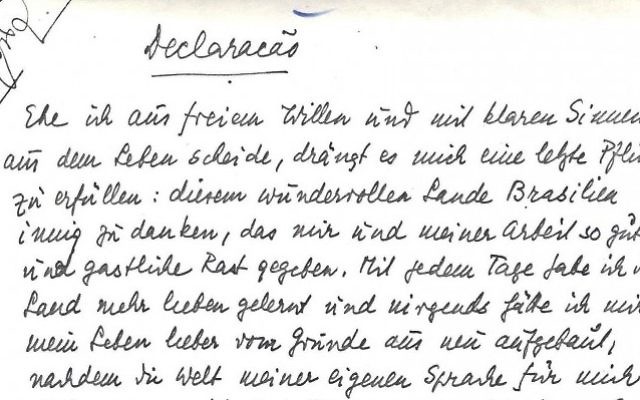 La note laissée par Stefan Zweig avant son suicide (Crédit : The National Library of Israel)