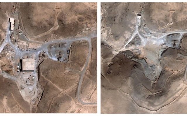 Les images satellite avant-après du réacteur nucléaire syrien à al-Kibar, qui aurait été frappé par which was reportedly struck by Israel in 2007 (AP/DigitalGlobe)