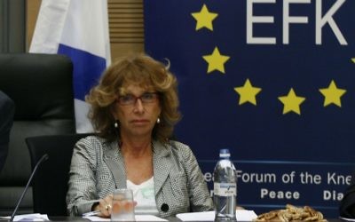 Fiamma Nirenstein pendant une réunion entre députés israéliens et délégués européens sur les relations entre l'Union européenne Union et le parlement israélien, en 2009. (Crédit: Miriam Alster/Flash90)