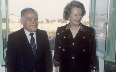 Margaret Thatcher avec Yitzhak Shamir à Jérusalem en 1986. (Crédit: Yossi Zamir/Flash90)