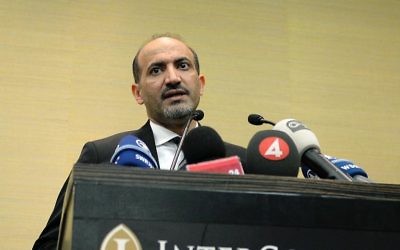 Le leader de la Coalition de l'opposition syrienne, Ahmad Jarba, lors d'une conférence de presse, le 23 janvier 2014 à Genève (Crédit: AFP/Philippe Desmazes)