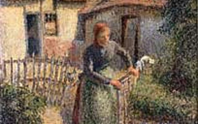 "Bergère rentrant des moutons", Camille Pissarro, 1886. (Crédit : domaine public/Wikimedia Commons) "Bergère rentrant des moutons", Camille Pissarro, 1886. (Crédit : domaine public/Wikimedia Commons)