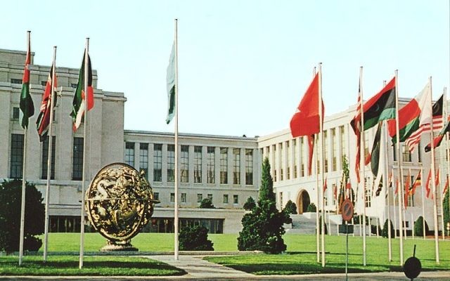 Palais des Nations à Genève, Suisse. (Crédit : Wikimedia Commons/CC BY MadGeographer)