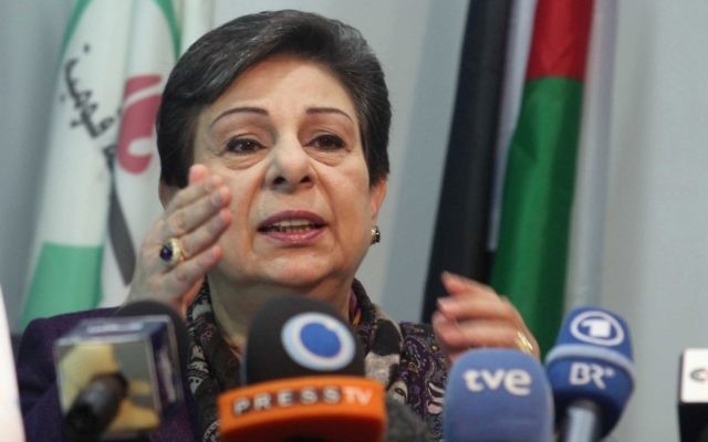 Hanan Ashrawi, membre du comité exécutif de l'Organisation de libération de la Palestine (OLP) (Crédit : Issam Rimawi/Flash90) Hanan Ashrawi, membre du comité exécutif de l'Organisation de libération de la Palestine (OLP) (Crédit : Issam Rimawi/Flash90)