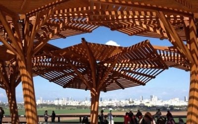 La vue du parc Ariel Sharon (Crédit : Jessica Steinberg/Times of Israel)