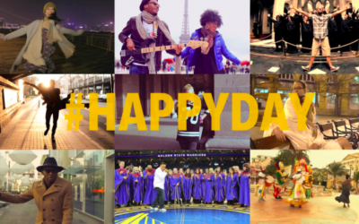 Un montage d'images de vidéos amateurs de la chanson "Happy" de Pharrell Williams (Crédit : Autorisation de la page Facebook de Pharrell Williams)