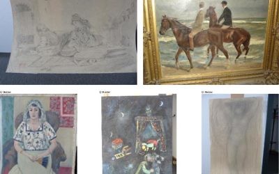 Des photos diffusées par le parquet d'Augsburg, en Allemagne, le 12 novembre 2013, montrant cinq des 1 400 tableaux volés par les nazis et saisis au domicile de Cornelius Gurlitt à Munich. (Crédit : Lostart.de/parquet d'Augsburg/AFP/File)