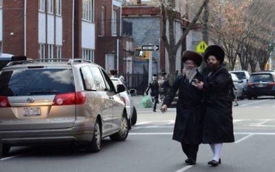 Illustration de Juifs ultra-orthodoxes dans le quartier de Williamsburg à Brooklyn (Crédit : Gedalya Gottdenger/Creative commons/JTA)