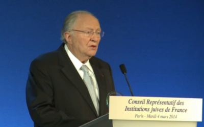 Roger Cukierman au dîner annuel du CRIF, le 4 mars 2014. (Crédit : capture d'écran AFP)