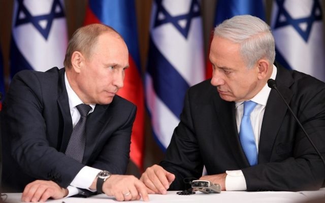 Vladimir Poutine et Benjamin Netanyahu à Jérusalem, le 25 juin 2012 (Crédit : Marc Israel Sellem/POOL/Flash90) Vladimir Poutine et Benjamin Netanyahu à Jérusalem, le 25 juin 2012 (Crédit : Marc Israel Sellem/POOL/Flash90)