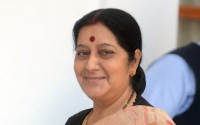 Sushma Swaraj, ministre des Affaires étrangères indienne (Crédit : AFP PHOTO/RAVEENDRAN)