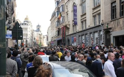Une manifestation de soutien à Bruxelles après l'attentat contre le Musée juif de la ville qui a fait 4 morts le 24 mai (Crédit : Surya Jonckheere)