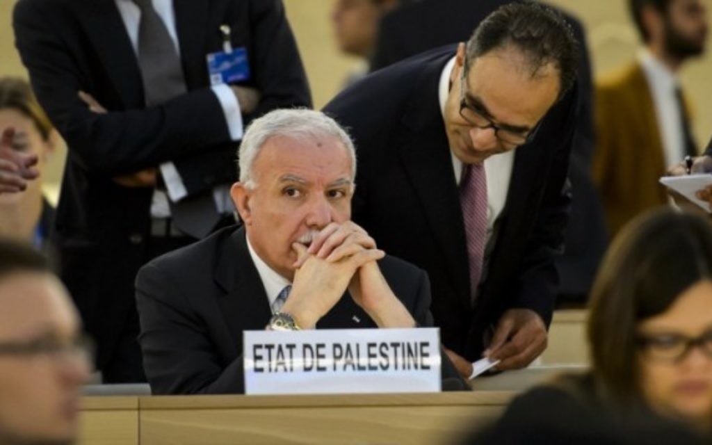 Le représentant de "l'Etat de Palestine" au Conseil des droits de l'Homme de l'ONU (Crédit : AFP / FABRICE COFFRINI)