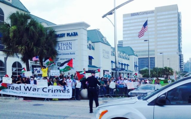 Rassemblement anti-israélien à Houston, Texas (Crédit : Miriam A. Shaviv/The TImes of Israel) Rassemblement anti-israélien à Houston, Texas (Crédit : Miriam A. Shaviv/The TImes of Israel)