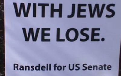 Capture d'écran du slogan antisémite, du candidat Robert Ransdell au Kentucky (Crédit : YouTube)