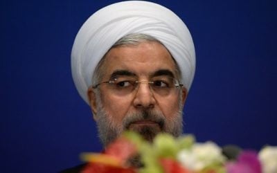 Le président iranien, Hassan Rouhani, pendant une conférence de presse à Shanghai, le 22 mai 2014. (Crédit : AFP/Mark Ralston)