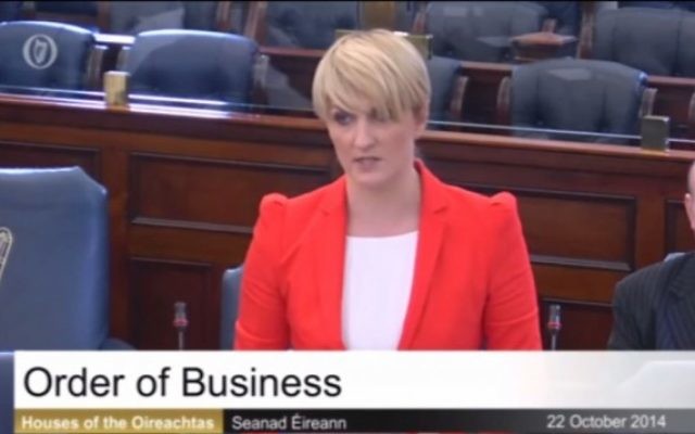 Le sénatrice irlandaise Averil Puissance parlant au Sénat à Dublin, le 22 octobre 2014 (Crédit : capture d'écran YouTube)