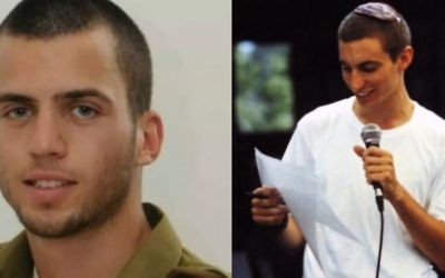 Les soldats israéliens Oron Shaul (à gauche) et Hadar Goldin (Crédit : Flash90)
