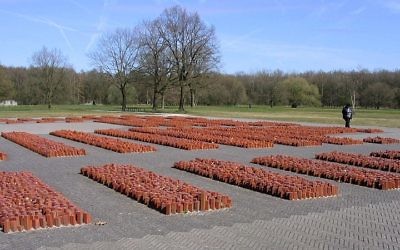 Des milliers de pierres avec l'étoile de David pour commémorer les 100 000 Juifs passés par le camp de Westerbork (Crédit : Vanrijnr/Wikimedia Commons)