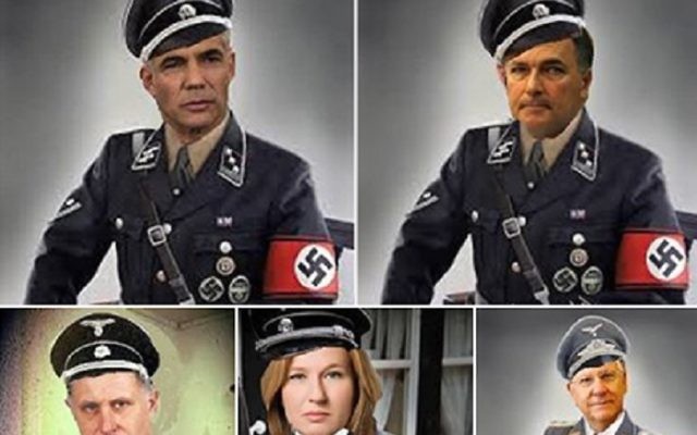 Politiciens israéliens en uniforme nazi. (Crédit : Capture d'écran)