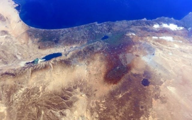 Israël vu de l'espace, comme on le voit dans une série de photos prises par l'astronaute Barry Wilmore à la Station spatiale internationale le 25 décembre 2014 (crédit photo: NASA)