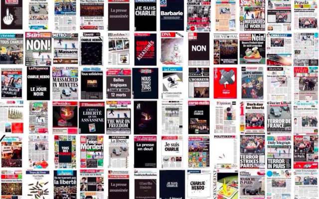 Capture d’écran Facebook pour les unes des journaux au lendemain de l'attentat terroriste au Charlie Hebdo Capture d’écran Facebook pour les unes des journaux au lendemain de l'attentat terroriste au Charlie Hebdo