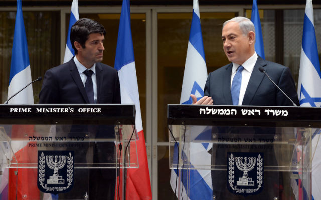 Patrick Maisonnave et Benjamin Netanyahu - 9 janvier 2015 (Crédit : Flash 90) Patrick Maisonnave et Benjamin Netanyahu - 9 janvier 2015 (Crédit : Flash 90)