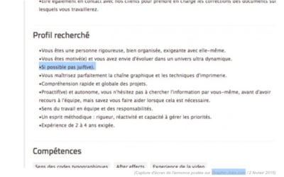 L'offre d'emploi diffusée sur Graphic-Jobs.com (Crédit : capture d'écran les Inrocks - 4 février 2015)