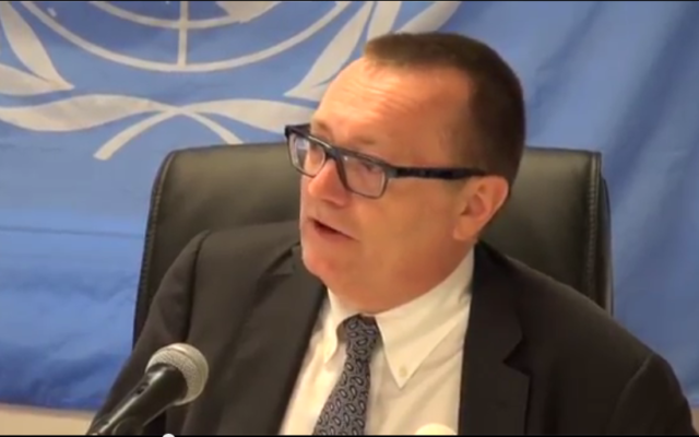 Le secrétaire général adjoint pour les affaires politiques Jeffrey Feltman (Crédit : Capture d'ecran YouTube) Le secrétaire général adjoint pour les affaires politiques Jeffrey Feltman (Crédit : Capture d'ecran YouTube)