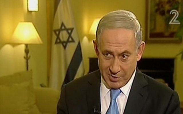 Benjamin Netanyahu intervenant sur la Deuxième chaîne le 12 mars 2015 (Crédit : Capture d'écran Deuxième chaîne)