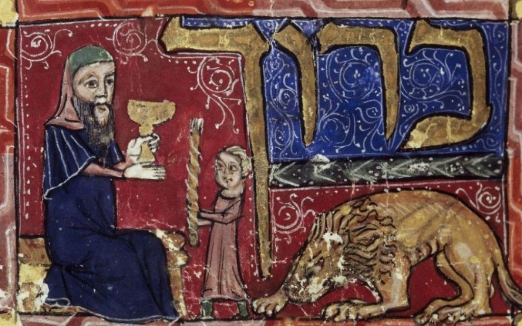 Détail de la page de la prière de Havdala dite à l'issue du shabatt:dont le premier mot est Barukh (Béni soit Tu) . Un homme tient une coupe tandis t qu'un enfant porte une bougie tressée. Origine: Catalogne/Barcelone (domaine public) Détail de la page de la prière de Havdala dite à l'issue du shabatt:dont le premier mot est Barukh (Béni soit Tu) . Un homme tient une coupe tandis t qu'un enfant porte une bougie tressée. Origine: Catalogne/Barcelone (domaine public)