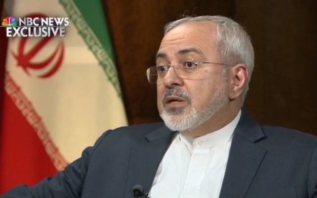 Le ministre des Affaires étrangères de l'Iran Mohammad Javad Zarif lors de son interview sur NBC le 4 mars 2015 (Crédit : Capture d'écran)