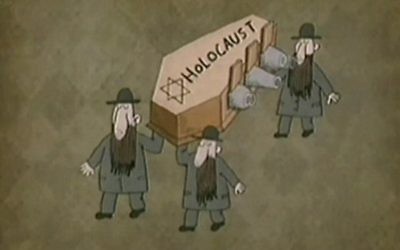Caricature iranienne de l'Holocauste (Crédit : Capture d'écran Deuxième chaîne)