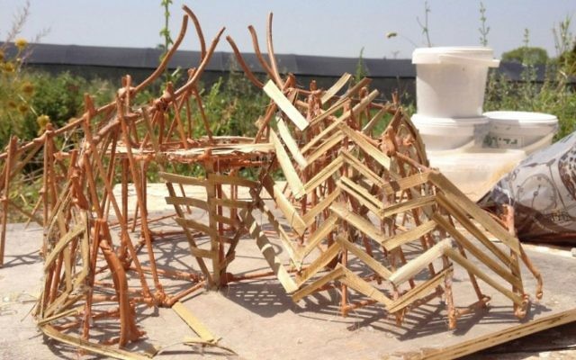 Le modèle du Temple 1, une spirale d'énergie et de feu qui va attirer Midburners pendant le festival de cinq jours (Crédit : Jessica Steinberg / Times of Israël) Le modèle du Temple 1, une spirale d'énergie et de feu qui va attirer Midburners pendant le festival de cinq jours (Crédit : Jessica Steinberg / Times of Israël)