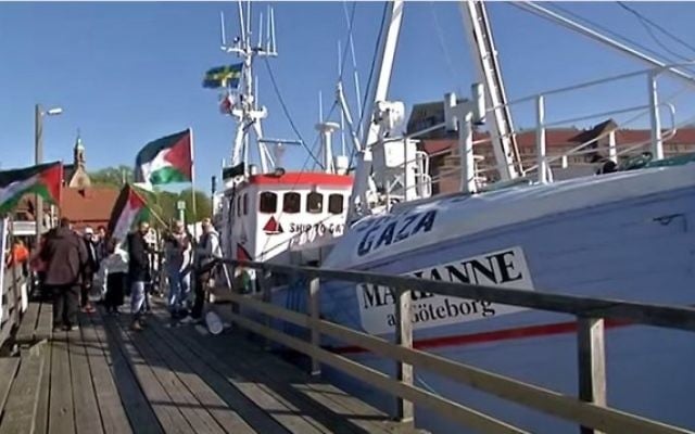 La Marianne de Göteborg, un chalutier battant pavillon suédois menant une flottille de bateaux en partance pour la bande de Gaza, Juin 2015. (YouTube / Ship to Gaza Suède)