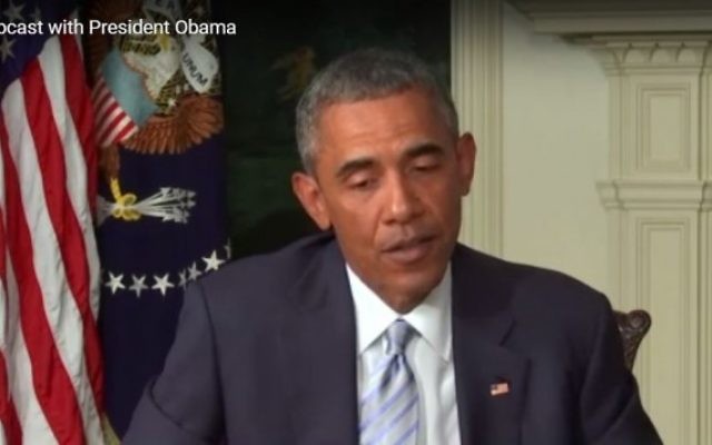Barack Obama s'adressant aux juifs américains dans un webcast diffusé sur Internet, le 28 août 2015 (Crédit : capture d'écran) Barack Obama s'adressant aux juifs américains dans un webcast diffusé sur Internet, le 28 août 2015 (Crédit : capture d'écran)