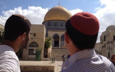 Des Juifs religieux visitant le mont du Temple, le 25 août 2015 (Photo: Elhanan Miller / Times of Israel) Des Juifs religieux visitant le mont du Temple, le 25 août 2015 (Photo: Elhanan Miller / Times of Israel)