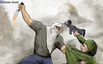 Un dessin de Hasan Abadi encourage les Palestiniens à poignarder des soldats israéliens (Crédit : Facebook) Un dessin de Hasan Abadi encourage les Palestiniens à poignarder des soldats israéliens (Crédit : Facebook)