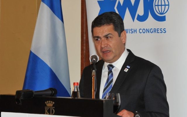 Le président hondurien Juan Orlando Hernández. (Crédit : Congrès juif mondial) Le président hondurien Juan Orlando Hernández. (Crédit : Congrès juif mondial)
