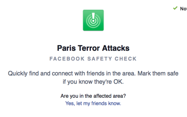 Capture d'écran de la fonction de Facebook Safety check