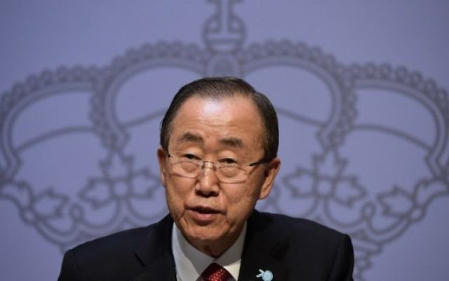 Le secrétaire général de l'ONU Ban Ki-moon parle lors d'une conférence de presse au Palais de Santa Cruz à Madrid le 29 octobre 2015. (AFP Photo / Javier Soriano)
