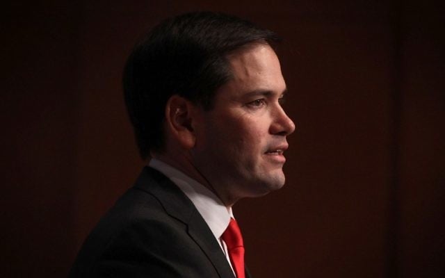 Le sénateur républicain de Floride Marco Rubio lors de son discours devant la Coalition juive républicaine au Ronald Reagan Building, à Washington, D.C., le 3 décembre 2015. (Crédit :  Alex Wong/Getty Images/AFP)