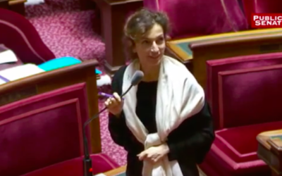 Audrey Azoulay, ministre française de la Culture, au Sénat, le 12 février 2016. (Crédit : capture d'écran YouTube/Public Sénat) Audrey Azoulay, ministre française de la Culture, au Sénat, le 12 février 2016. (Crédit : capture d'écran YouTube/Public Sénat)